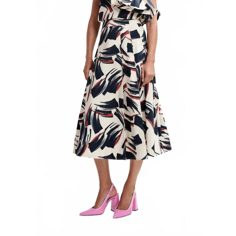 NEW ESSENTIEL ANTWERP jaelyn deep pleat midi skirt in off white/navy/brown